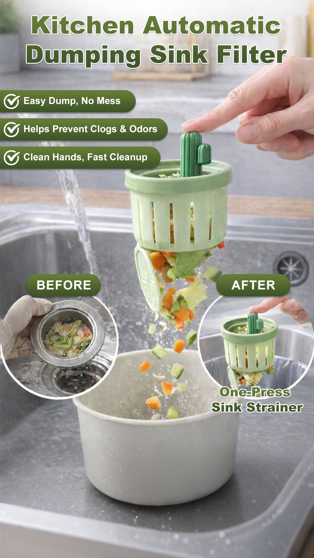 🍽️Cactus Kitchen Automatic Dumping Sink Filter